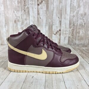 Nike Dunk High Top Sneakers Burgundy Beige Leather Women's‎ Size